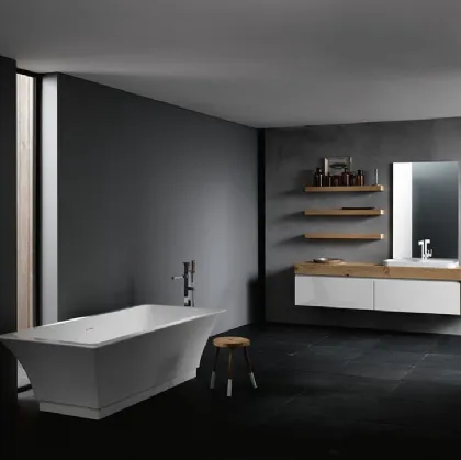 Mobile da Bagno sospeso con piano in legno di rovere e frontali in laccato bianco lucido INK NK13 Compab