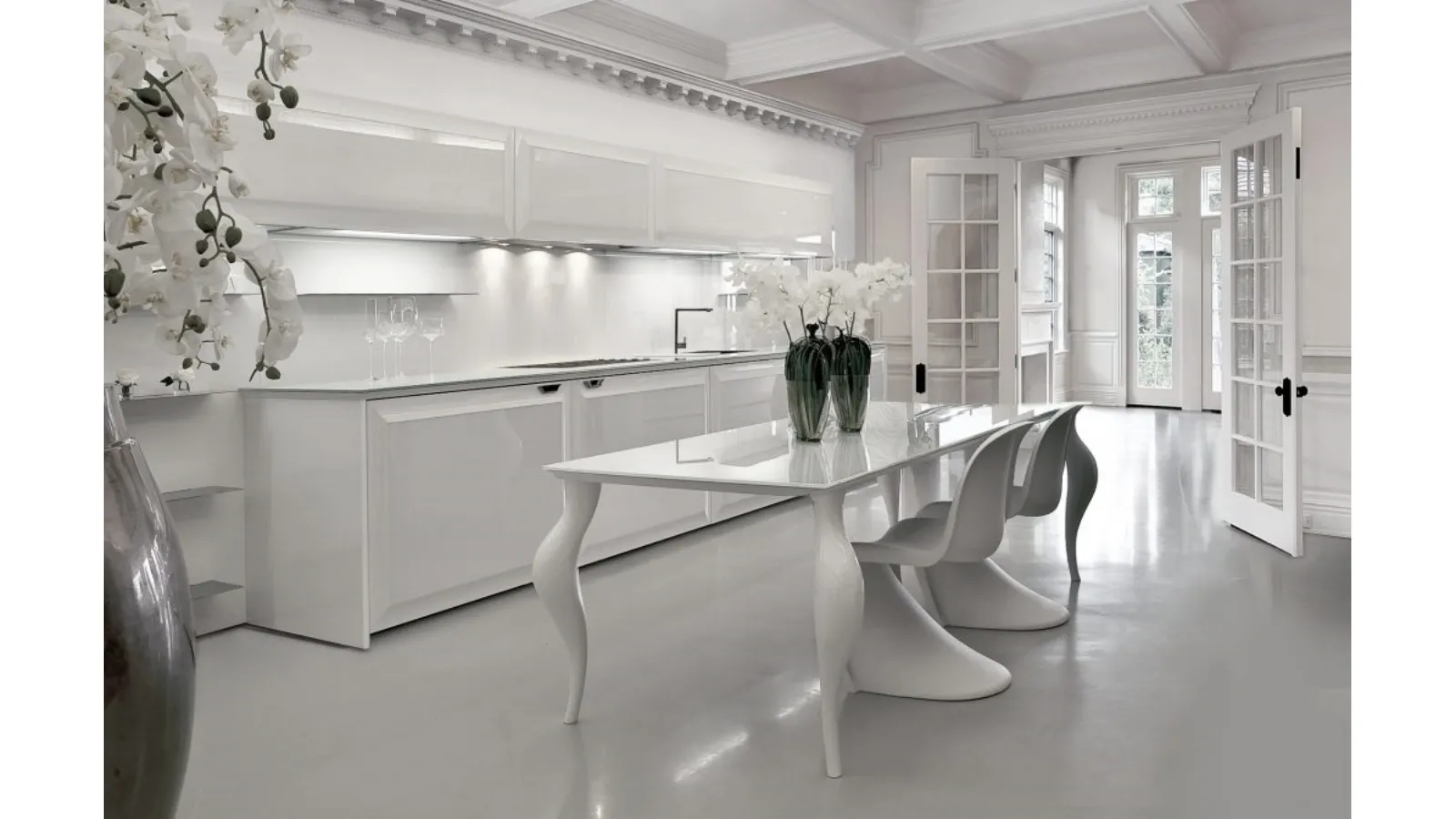 Cucina Classica lineare in laccato lucido con top in vetro Diamond 04 di Scic