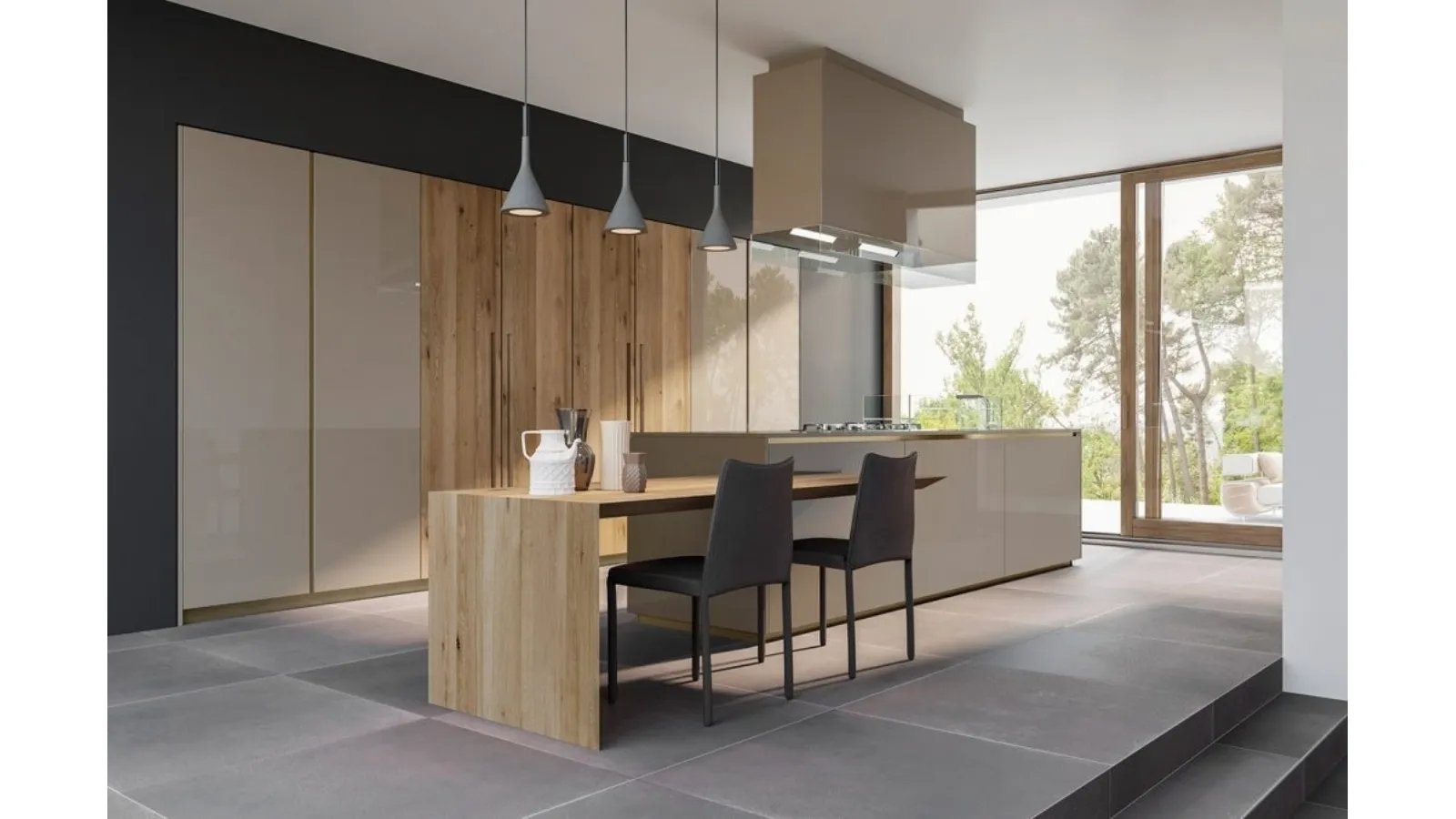 Cucina Design con isola Mediterraneum in Laccato lucido e Rovere di Scic