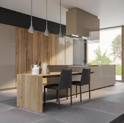 Cucina Design con isola Mediterraneum in Laccato lucido e Rovere di Scic