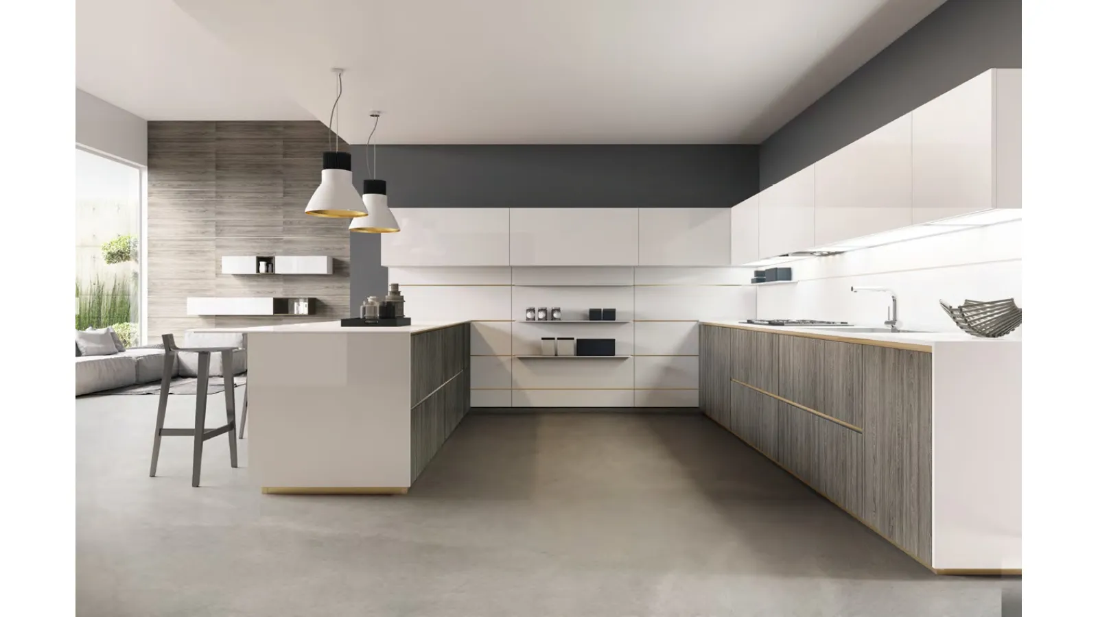 Cucina Design con penisola Mediterraneum Melaminico e Laccato lucido di Scic