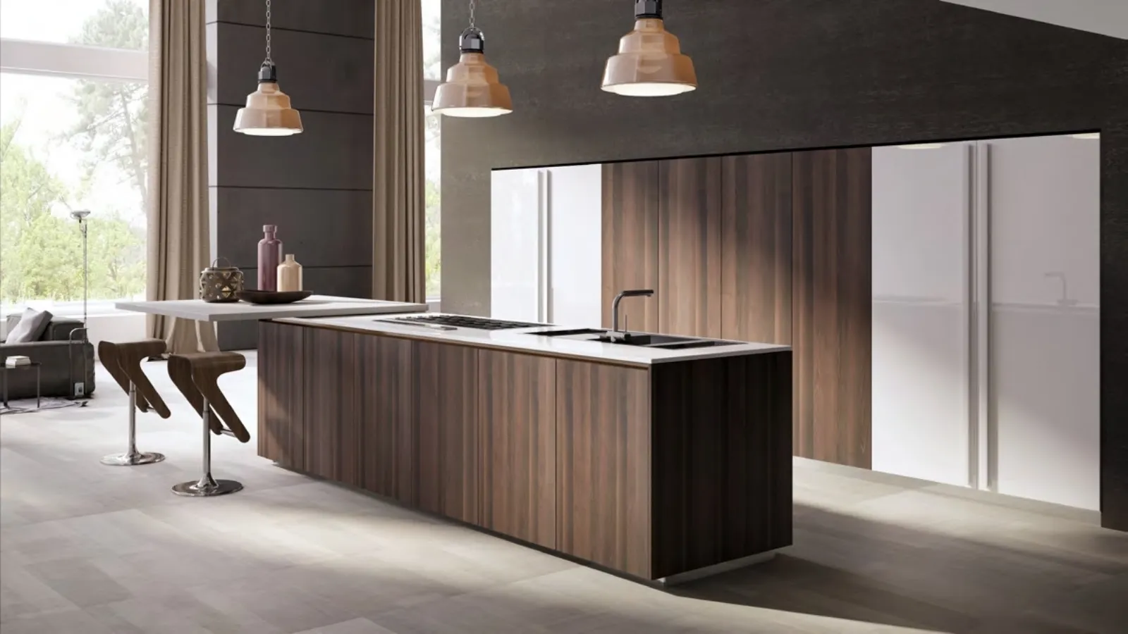 Cucina Design con isola Mediterraneum Rovere bruciato di Scic