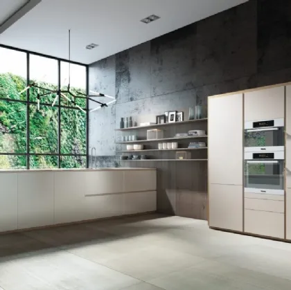 Cucina Design con penisola Mediterraneum in Cristallo laccato di Scic