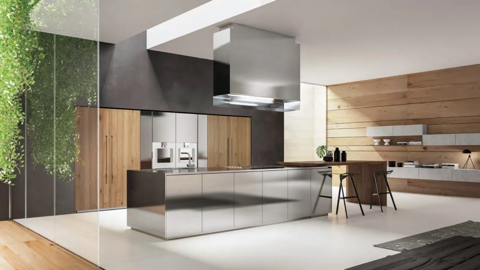 Cucina Design con isola Mediterraneum in Acciaio e Legno di Scic