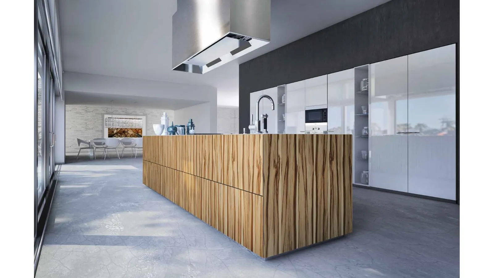 Cucina Design con isola Monolite Desert Wood di Scic