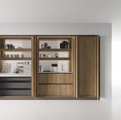 Cucina Moderna lineare Ante Rientranti 01 in noce naturale di Valdesign