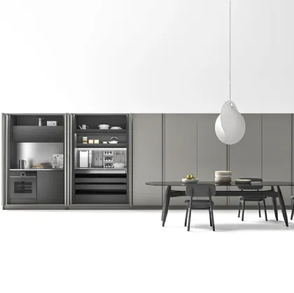 Cucina Moderna lineare Logica 03 in laccato opaco Platino e Antracite di Valdesign